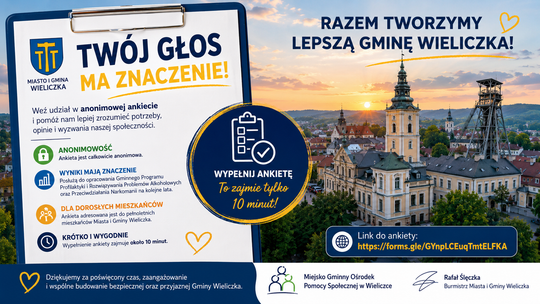 Wieliczka pyta mieszkańców o alkohol, narkotyki i bezpieczeństwo. „Twój głos ma znaczenie”