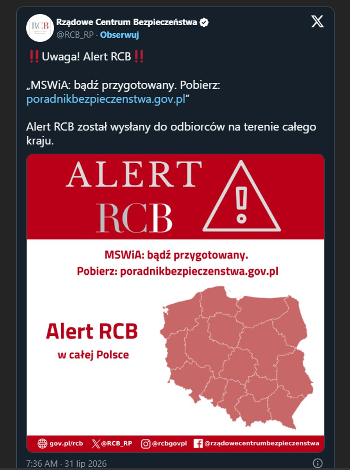 Alert RCB trafił do Polaków. Mieli pobrać poradnik bezpieczeństwa, ale strona nie wytrzymała zainteresowania Alert RCB trafił do Polaków. Mieli pobrać poradnik bezpieczeństwa, ale strona nie wytrzymała zainteresowania