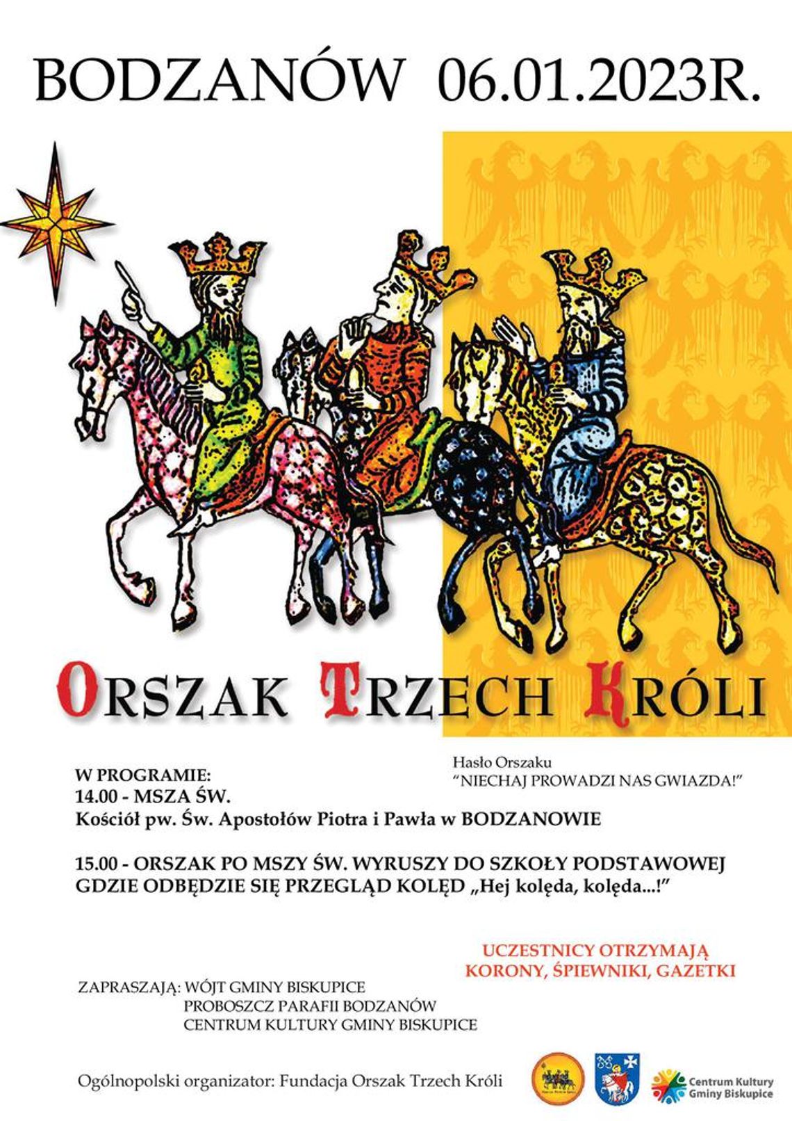 Biskupice. Orszaki Trzech Króli 2023 pod hasłem „Niechaj prowadzi nas gwiazda!”