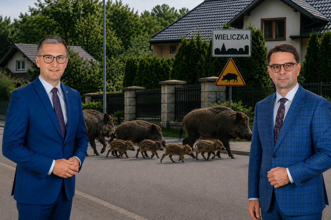 Dziki w Gminie Wieliczka. Spór o odpowiedzialność, odstrzał i bezpieczeństwo mieszkańców