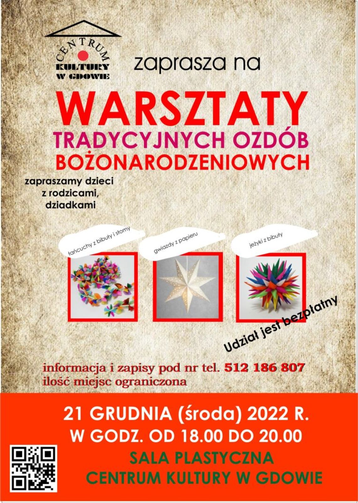 Gdów. Warsztaty tradycyjnych ozdób Bożonarodzeniowych. Zapraszamy!