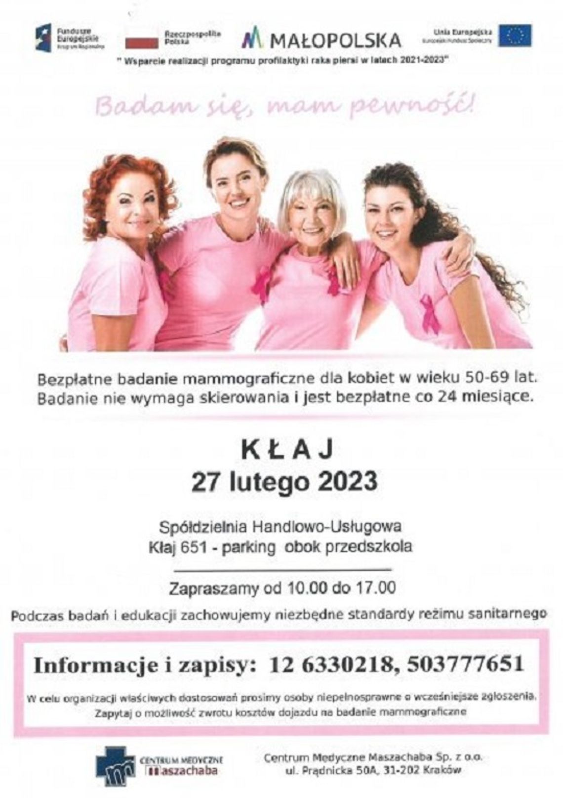 Kłaj. Centrum Medyczne MASZACHABA zaprasza na bezpłatną mammografię!
