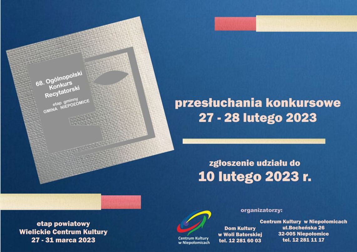 Niepołomice. 68. Ogólnopolski Konkurs Recytatorski – eliminacje