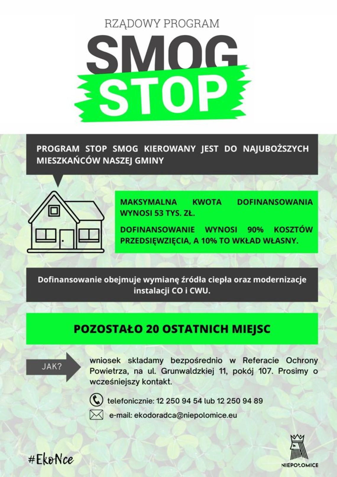 Niepołomice. Ostatnie 20 miejsc w Programie Stop Smog