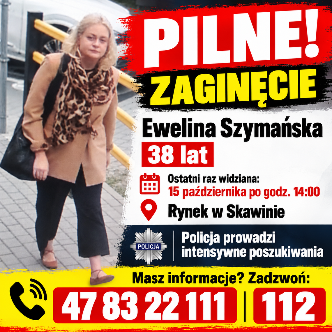 PILNE! Zaginęła 38-letnia Ewelina Szymańska! Ostatni raz widziano ją na Rynku w Skawinie. Policja apeluje o pomoc! PILNE! Zaginęła 38-letnia Ewelina Szymańska! Ostatni raz widziano ją na Rynku w Skawinie. Policja apeluje o pomoc!