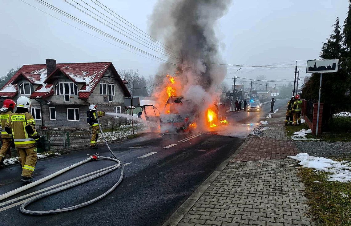 Pożar busa w powiecie oświęcimskim