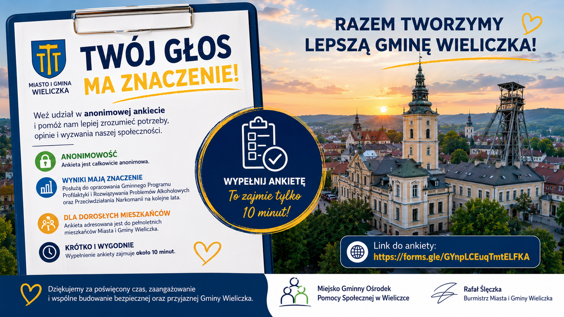 Wieliczka pyta mieszkańców o alkohol, narkotyki i bezpieczeństwo. „Twój głos ma znaczenie”
