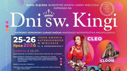 Cleo, Łzy i Mateusz Mijal wystąpią w Wieliczce. Znamy program Dni św. Kingi 2026