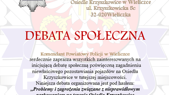 Debata społeczna w Wieliczce. Mieszkańcy porozmawiają z policją o problemie nieprawidłowego parkowania